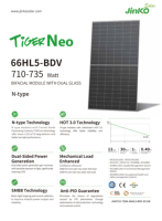 Panel Surya JinkoSolar Tier 1 710W 715W 720W Tiger Neo N-Type TOPCon Mono Bifacial Dual Glass JKM710-735N-66HL5-BDV Modul PV