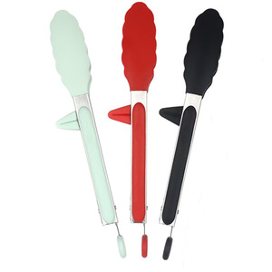 Silicone Steak Tongs Stainless Steel Red Food Grade <b>BBQ</b> Flipping Tool - Product Image 4