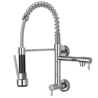 Robinet de cuisine mural moderne de haute qualité, mélangeur eau chaude et froide, rotation à 360°, tirette rétractable en acier inoxydable