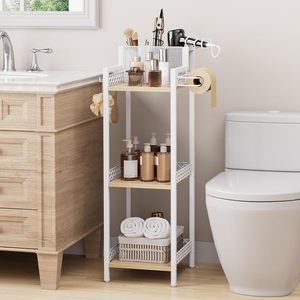 Soporte <span class=keywords><strong>de</strong></span> papel para <span class=keywords><strong>secador</strong></span> <span class=keywords><strong>de</strong></span> pelo <span class=keywords><strong>de</strong></span> metal y madera <span class=keywords><strong>de</strong></span> 3 niveles, delgado, <span class=keywords><strong>de</strong></span> <span class=keywords><strong>pie</strong></span>, para espacios estrechos, organizador lateral para inodoro y baño, para el hogar - Product Image 1