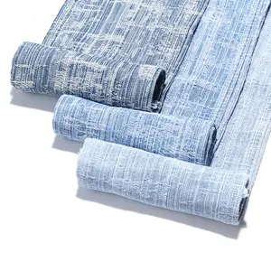 Destroy stripes Blue 80% Cotton Jacquard Denim Fabric For Jeans 9Oz High Quality Denim Fabric Wholesale