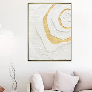 โมเดิร์น 3D พื้นผิวสีขาว Minimalism Wall Art ตกแต่งสีขาวบทคัดย่อสีดําภาพวาดผ้าใบสําหรับห้องนั่งเล่น