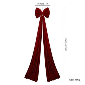 40*200CM Burgundy Velvet <b>Christmas</b> Bow Tree Topper <b>Wreath</b> Ornament Window Hanging Decor - Product Image 2