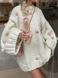 <span class=keywords><strong>เสื้อ</strong></span>สเวตเตอร์ถักไหมพรมแขนยาวทรงหลวมสไตล์สตรีทแฟชั่นสำหรับฤดูใบไม้ร่วง ตกแต่งด้วยดอกกุหลาบ - Product Image 3