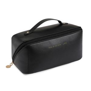 SY328 Lot de trousses de maquillage carrées en toile rose avec fermeture éclair, personnalisables avec logo, pour la vente en gros - Product Image 1