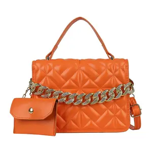 Metal Chain Handbag Women Winter Solid Color New Fashion Shoulder Messenger Retro Indentation Diamond purse and handBag