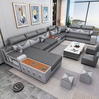 Canapé modulaire en forme de L en tissu technique imperméable moderne avec haut-parleur Bluetooth pour salon