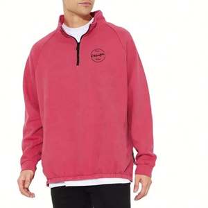 Custom Puff pastry Neck High Quality Heavyweight Pink Hoodie Organic Cotton Custom Logo Blank Oversized <b>Half</b> <b>Zip</b> <b>Sweatshirt</b> <b>Man</b> - Product Image 1