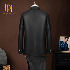 Manteau d'hiver en cuir véritable pour <span class=keywords><strong>homme</strong></span>, grande taille, avec revers, doublure en duvet, en cuir de vachette pleine fleur, coupe-vent et chaud - Product Image 2