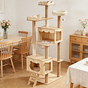 Arbre à chat <span class=keywords><strong>de</strong></span> luxe <span class=keywords><strong>de</strong></span> 90,55 pouces, grand et haut, avec <span class=keywords><strong>tour</strong></span> à gratter, <span class=keywords><strong>lit</strong></span>, hamac, <span class=keywords><strong>tapis</strong></span> amovibles, meubles pour chat robustes - Product Image 1