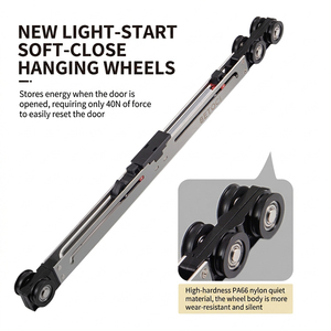 Kit de guides à fermeture amortie avec amortisseur de rail pour roues de rail <span class=keywords><strong>suspendu</strong></span> de <span class=keywords><strong>portail</strong></span>, quincaillerie coulissante et roulettes pour porte escamotable à encastrer - Product Image 2