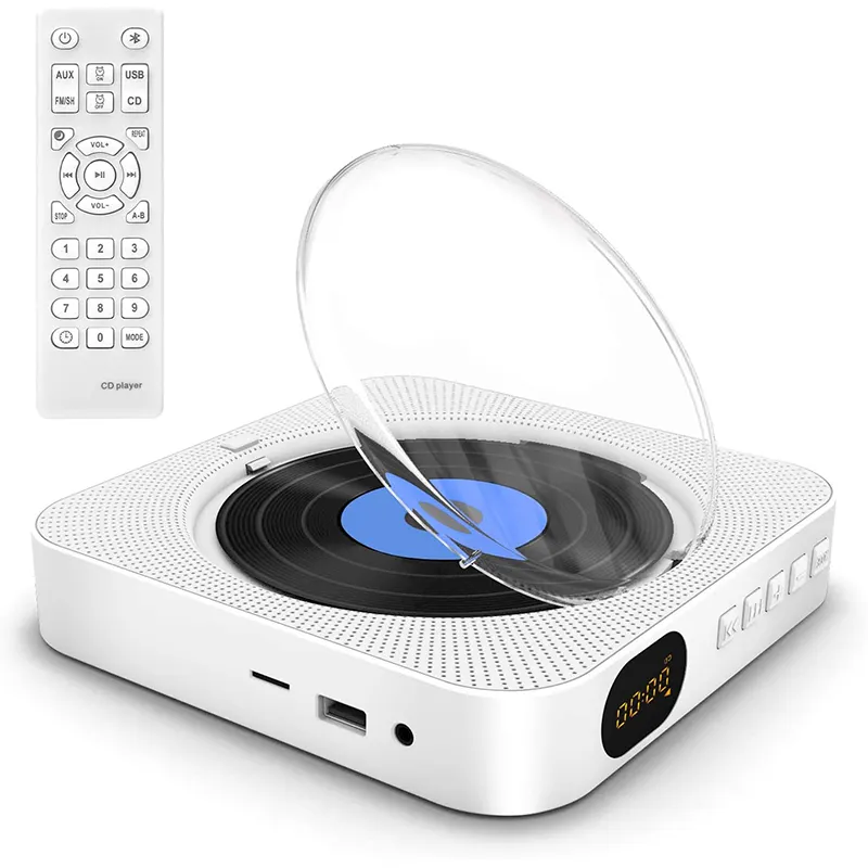2022 Newest Portable CD Player Built-in Speaker Stereo with Double 3.5mm Headphones Jack LED Screen Wall Mountable