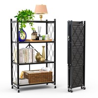 Étagère de rangement pliable à 4 niveaux avec roulettes, chariot de rangement roulant en métal pour garde-manger et cuisine