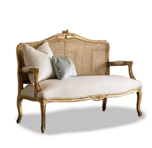 Custom-Made French Retro Fashion High-End 2 orang Weave Sofa rotan kursi kayu Solid ukiran mewah ruang tamu Furniture - Product Image 1