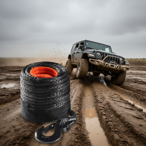 Corda Sintetica per Verricello 1/2 Pollice x 92 Piedi 3200 Libbre con Guaina Protettiva e Gancio Forgiato Universale per Recupero Fuoristrada SUV - Product Image 2