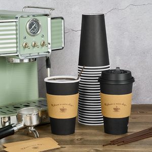 Vasos de Papel Biodegradables Desechables para Café, Vasos de Papel con Pared Simple o Doble Ondulada, con Tapas y Bolsa Aislante - Product Image 2