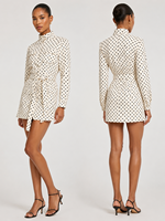 Vestido Camisero Mini de Manga Larga con Cuello Alto y Estampado de Lunares en Crema y Negro, Nueva Colección de Verano 2026, Gran Venta en EE. UU. y Australia