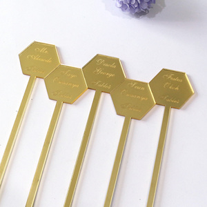 Agitador acrílico personalizado <span class=keywords><strong>para</strong></span> bebidas de cóctel, agitador con diferentes nombres, Decoración de Pastel hexagonal, agitadores de bebidas <span class=keywords><strong>para</strong></span> café y boda - Product Image 4