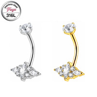 Freya Bauchnabelpiercings aus massivem 316L Edelstahl mit hängender Kette, gebogener Barbell und schwebenden Bauchnabelringen – Piercingschmuck für Damen