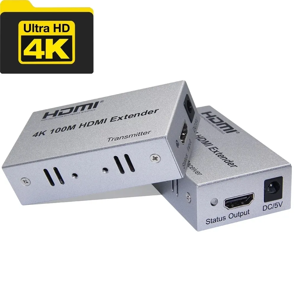 Extensor de vídeo conversor hdmi 4k 100m, cabo de extensão via gato 5e 6 6e cat5e cat6 utp rj45
