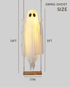 Décoration d'Halloween fantôme suspendu en tissu, grande taille, avec guirlande lumineuse LED à piles, personnalisable, livraison rapide, directement de l'usine - Product Image 4
