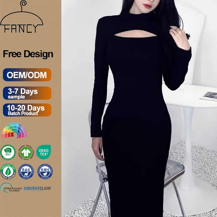 black ribbed high neck split detail bodycon dress Rib Spaghetti Strap Midi Dress Black main image 1
