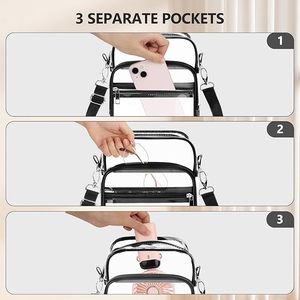 Lady-Approved Adjustable Shoulder Strap <b>Crossbody</b> <b>Bag</b> Fashionable Clear PVC Purse Zipper Stadium-Approved Clear Messenger <b>Bag</b> - Product Image 5