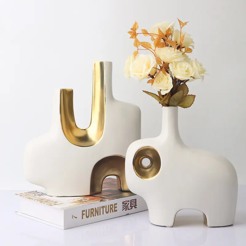 High Sense Ceramic Vase Artifact Light Luxury Hand-painted Home Decoration Creative Electroplating Living room Decoration