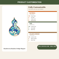 Aimant de réfrigérateur en bambou tressé à la main en forme de calebasse, cadre en bois, décoration de cuisine ethnique colorée, logo personnalisé OEM, aimant en bambou fait main