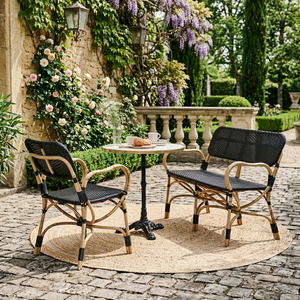 Chaise et banc <span class=keywords><strong>de</strong></span> terrasse en rotin tressé PE pour bistro français, cadre en rotin naturel, assise romantique pour jardin, idéal pour terrasse <span class=keywords><strong>de</strong></span> café parisien - Product Image 4