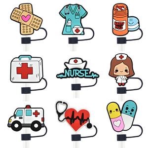 Protège-pailles universels en silicone de 10 mm à motif de dessin animé, très demandés, pour la série médicale, idéaux pour les décorations de fête - Product Image 1