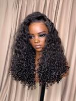Image Chocolate Perruque de cheveux humains brésiliens 100% bouclés birmans couleur marron, style Pixie, avec dentelle frontale 13x4 Water Wave, 5*5 4*4