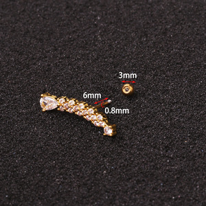 Boucles d'oreilles clous en acier inoxydable 316L, motif nœud papillon, zircon cubique, hypoallergéniques, pour <span class=keywords><strong>piercing</strong></span> hélix, bijoux pour femmes, 0,8*6 mm - Product Image 3