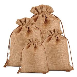 Gran oferta, bolsa pequeña ecológica con logotipo personalizado impreso, bolsa de regalo con cordón de arpillera de yute y lino con asas - Product Image 1