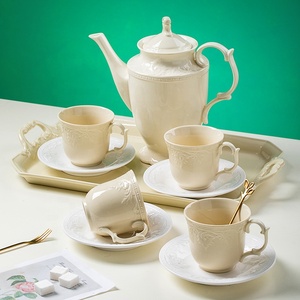 Low Price Promotion of European White and Yellow Embossed Afternoon <b>Tea</b> Ceramic Coffee <b>Set</b> - Product Image 5