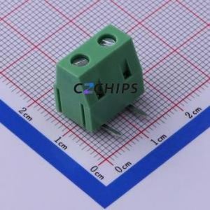 KF128R-7.5-2P Screw Terminal Block Bent Lead Through Hole,P=7.5mm Connector 1x2P 7.5mm Green Right Angle Insert - Product Image 1