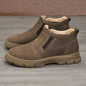 Chelsea Boots Men Genuine Leather Ankle Height <b>Round</b> Toe Slip-On <b>Cushioned</b> Rubber Outsole Autumn Solid Color Plush Lining - Product Image 4