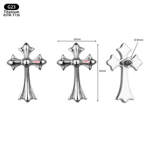 <b>Titanium</b> Cross Earrings 6mm X 9mm G23 ASTM F136 Piercing Jewelry For Ear Lip Nose <b>Studs</b> Replacement Headwear - Product Image 1