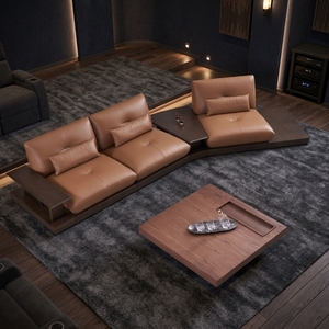 Conjunto de Esquina Acolchado de Cuero Genuino Moderno para Sala de Estar - Diseño Minimalista Duradero - Product Image 1