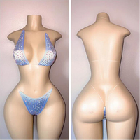 Service OEM Matière Nylon Haut de Bikini à Diamants pour Femmes, Tenue de Danse Exotique Sexy avec Strass AB Blanc pour Performeurs