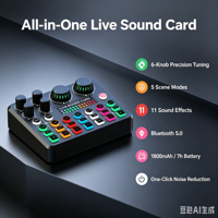 Carte son live KYA3, mixeur audio pour suppression du bruit, double streaming, effets RGB, batterie 1800 mAh pour podcast et streaming