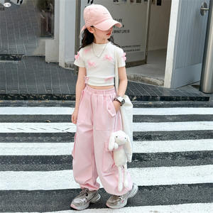 2025 nouveau été enfants <span class=keywords><strong>fille</strong></span> noir blanc nœuds chemise + rose <span class=keywords><strong>Cargo</strong></span> <span class=keywords><strong>pantalon</strong></span> 2 pièces tenue décontractée ensemble - Product Image 5