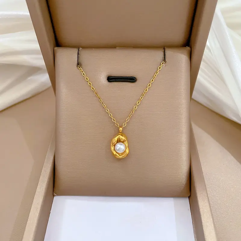 [Acier au titane] Perles irrégulières en forme d'oeuf, collier en or plaqué, accessoires de chaîne de clavicule