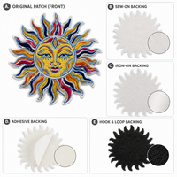Fabricant de patchs brodés personnalisés colorés motif visage de soleil, vente en gros, applique brodée plate, thermocollante, à coudre, avec support adhésif