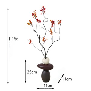 Vase en pierre avec branche de kaki artificielle, design minimaliste pour la décoration de table - Product Image 3