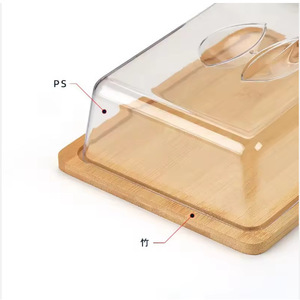 <b>Bamboo</b> Cheese Board With Acrylic Lid Reusable Solid <b>Container</b> For Picnics - Product Image 5