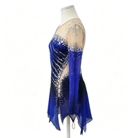 Robe de patinage artistique bleu roi et noir dégradé, ornée de strass faits à la main, dos croisé, pour adultes et enfants