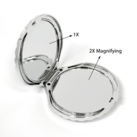 Miroir de maquillage double face en plastique plaqué argent et or, en forme de coquille, miroir de poche avec logo personnalisé
