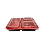Microwave Safe Plastic Microwave Safe Takeaway Plastic Red And Black 2/3 Compartment Meal Prep Food Container With Lid