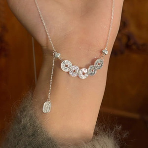 Collier en argent sterling S925 avec pièce de monnaie des cinq empereurs, couleur or, design à pompon, chaîne de clavicule pour femme, cadeau de style chinois - Product Image 4